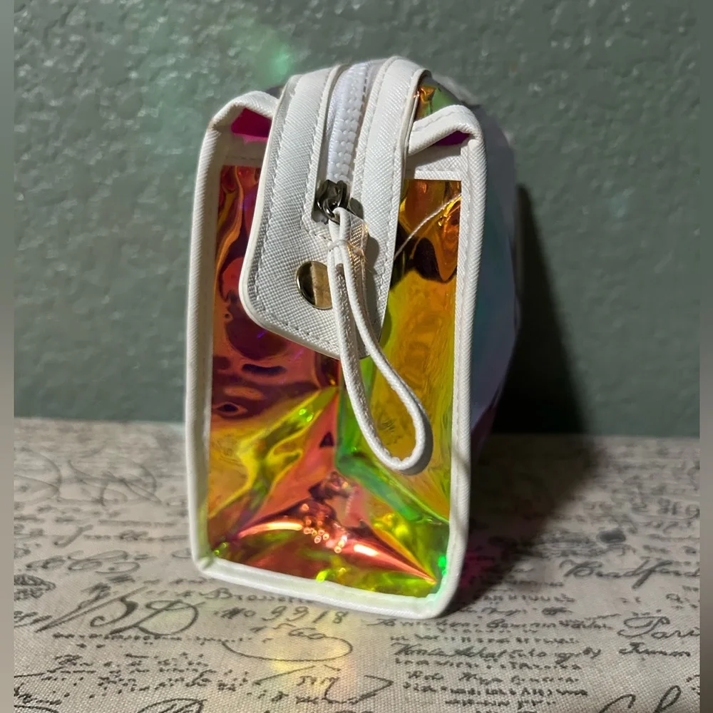 Iridescent Holographic Cosmetic Bag - White Trim